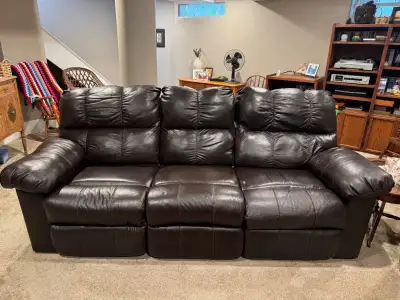 Leather sofa, recliner/rocker and ottoman, View more