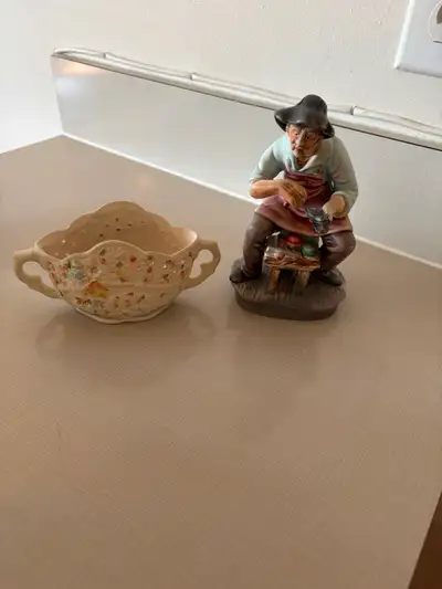 Vintage Porcelain Cobbler Figurine and Decorative Bowl, View more