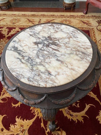 Antique French Wood and SOLID Marble Top Pedestal/Side Table