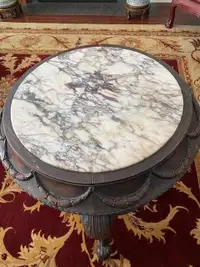 Antique French Wood and SOLID Marble Top Pedestal/Side Table