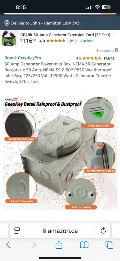 Generator Power  Inlet box, View more