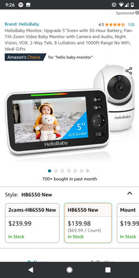 Hellobaby 5in baby monitor