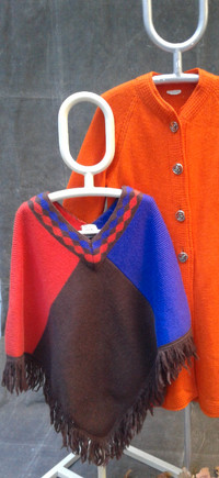 Vintage White Stag Australian wool  poncho  brown, purple, red