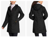 Eddie Bauer women's black waterproof Trench Coat size XL, new wi