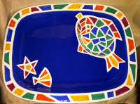 Large Hand Painted Clay Art Mosaic Serving Set Never Used