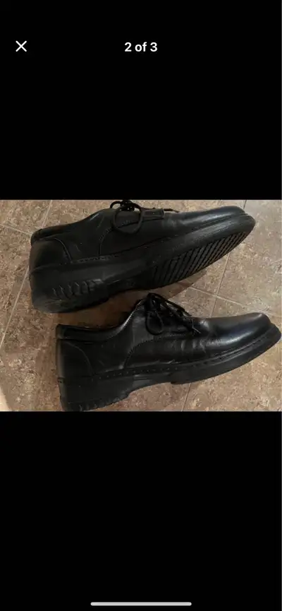 Worn few hours too big bought wrong size Real black soft leather Beautiful dress shoes