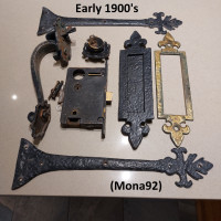 Antique Entrance Door Hardware - Handle, Mail Slot, Orn. Hinges