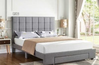 Grey fabric Storage Bed frame Available in Queen size Calgary Alberta Preview