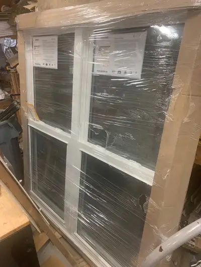 Brand new 2 window single hung Gentek regency series Painted black With brick mould 60”x67”