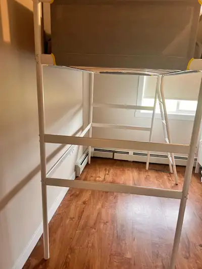IKEA Loft Bed frame Twin (w/mattress, cover,sheet, and pillow), View more