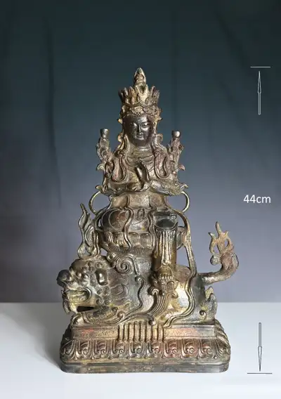 Chinese Ming Dynasty Gilt Bronze Lion-Roaring Guanyin, View more