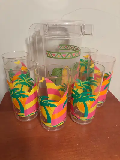 VTG 80s Juice Pitcher & Set of 6 Acrylic Glasses, View more
