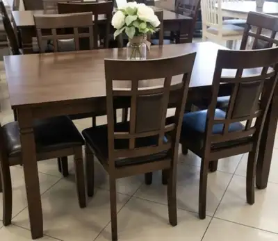Solid Wood 7-Piece Dining Set – Dark Walnut Table + 6 Padded Cha, View more