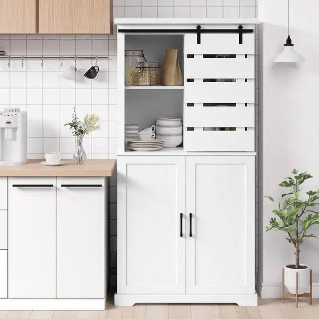 Tall Kitchen Pantry, Large Wood Storage Cabinet with Sliding Bar in Storage & Organization in Markham / York Region - Image 3