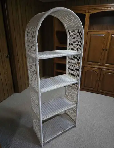 Vintage White Wicker Shelf, View more