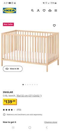 Ikea baby crib +2  mattresses $100