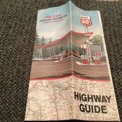 Vintage advertising Pacific 66 Highway Road Map of Canada and US, View more