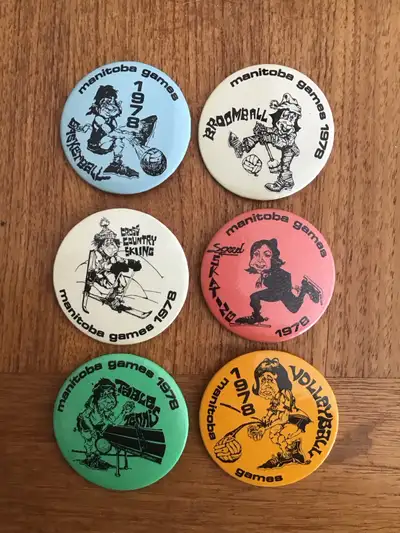 Vintage 1978 Manitiba Games Pin Back Buttons, View more