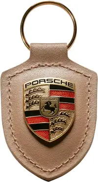 Porsche Crest Leather Keyring, Beige - New and Genuine
