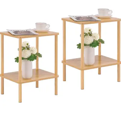 Set of 2 Wooden 2-Tier End Tables, View more