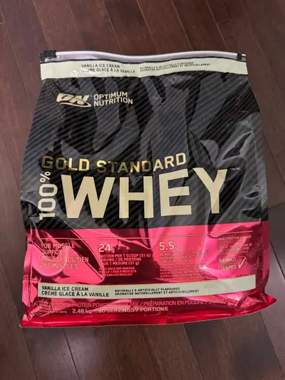 Brand new sealed Optimum Nutrition Gold Standard 100% Whey Protein, 80 Serving, Vanilla Ice Cream Ex...