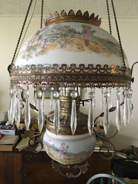PRICE DROP  - -  Antique Hanging Electrified Gas Lamp