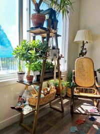 New Wayfair Wooden Shelf + Vintage Bentwood Rocking chair 