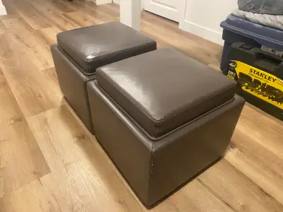 2 leather ottomans/coffee tables/storage totes, View more