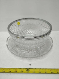VERY NICE - 2 GLASS PLATTERS + METAL RIMMED BOWL