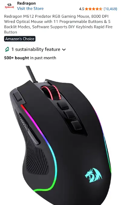 Redragon M612 Predator RGB Gaming Mouse, View more