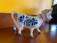 Vintage Delft Blue Klassma Holland Ceramic Cow Creamer Brass