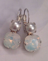 Rare Ethiopian Opal round cushion cut dangle earrings with pearl