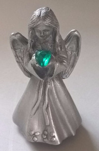 Vintage Sparta Pewter Angel with Green Emerald Stone