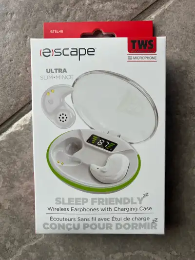 Listen to your favourite podcasts with Escape Ultra Slim Wireless Earphones with Charging Case, comp...