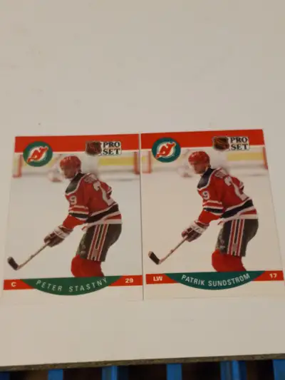 For sale. PRO SET HOCKEY ERROR CARDS NEW JERSEY DEVILS Peter STASTNY SUNSTROM RARE NM condition lot...