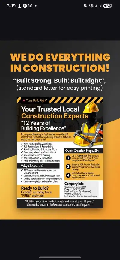 We Do EVERYTHING in Construction – 12 Years Experience – GTA, View more