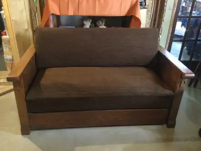 Mission Style Oak Kroehler Davenport Fold Out Sofa Bed, 1915, View more