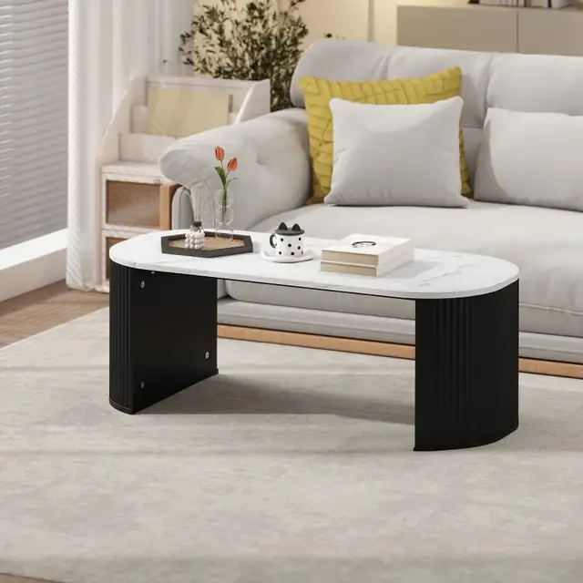 Coffee Table, Modern Marble-Effect Living Room Table with Round  in Coffee Tables in Markham / York Region - Image 8