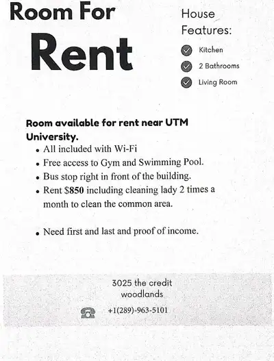 Room for Rent Near UTM