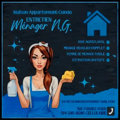 Service de Ménage Fiable et Professionnel pour votre Maison ou Votre Condo Retrouver votre Espace de...