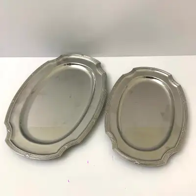 Serving Trays Set 2 Metal Silver Tone Platters Kitchen Decor, View more