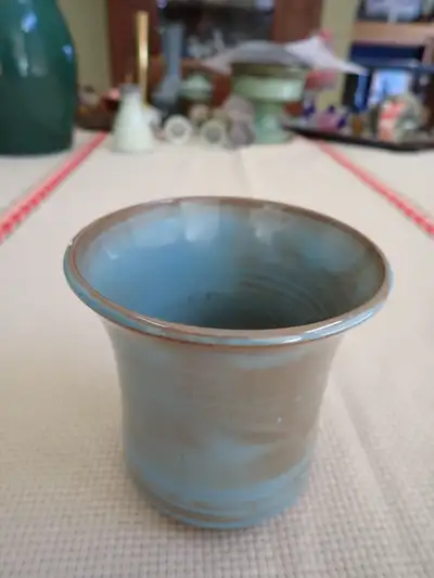 Mid Century Cranknash Pottery  Teal green vase 4 1/2 tall, View more