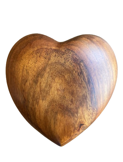 This "Rosewood Heart" Keepsake Miniature Cremation Urn is a light brown color handcrafted heart shap...