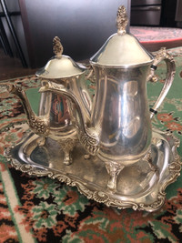 Silver teapot set of two plus the tray