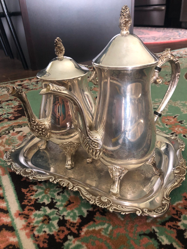 Silver teapot set of two plus the tray in Kitchen & Dining Wares in Winnipeg