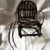Rustic twig folk art doll chair, handicraft, vintage 1970s