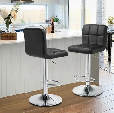 Roundhill Swivel Black Adjustable Hydraulic Bar Stools, Set of 2, View more