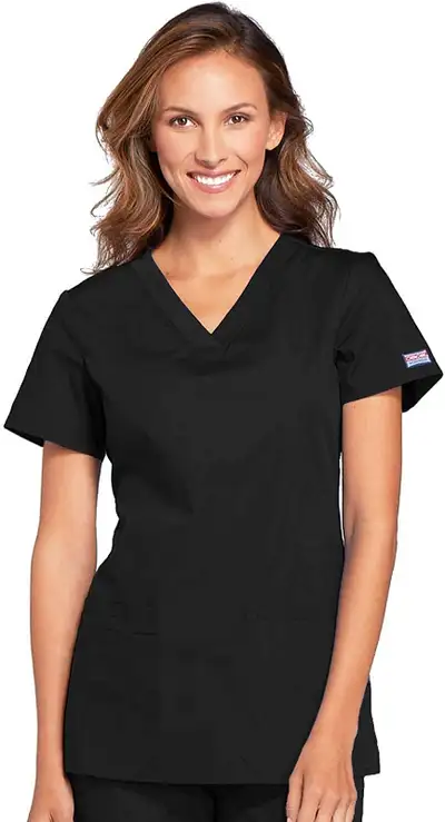 65% Polyester, 35% Cotton Imported Pull On closure Machine Wash Women's V-Neck, Short Sleeve Top.Bac...