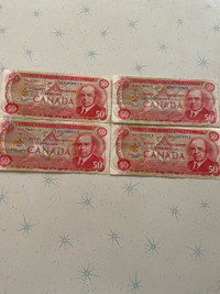 Canada $50 Dollars bank notes 4 1975 Crow/Bouey RCMP musical 