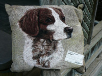 Brittany Spaniel pillow, Brittani pillo, Robert J. May Tapestry